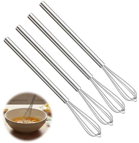 4er Set Mini Schneebesen, Kleiner Schneebesen aus Edelstahl, Praktische Küchenhelfer für Backen und Kochen, Rostfrei und Spülmaschinenfest