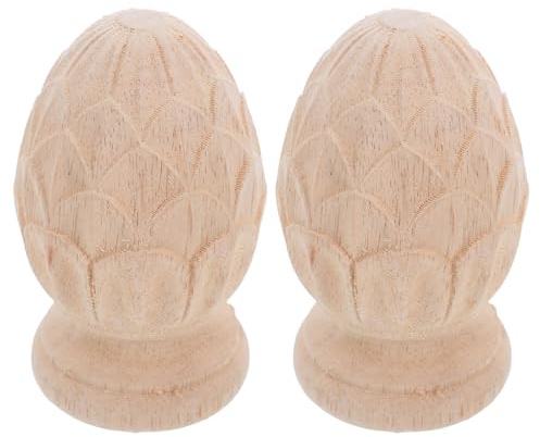 Homoyoyo Remate de Piña de Madera Maciza Tallada a Mano Accesorio Decorativo para Postes de Escaleras y Columnas 8X12 CM 2 Piezas Adecuado para Decoración Interior y Exterior