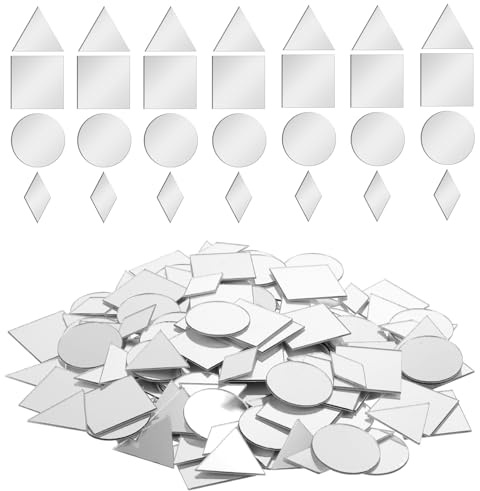 200 STK 2.5cm Klebespiegel Klein 4 Formen Acryl Spiegelfliesen Selbstklebend Mini Selbstklebende Spiegel Aufkleber Kleine Mosaik Spiegels Für DIY Wand Deko, Badezimmer, Küche, Handwerkskunst, Tisch
