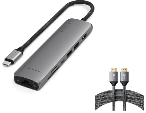 SATECHI Bundle Hub USB C 7 en 1 4K 60Hz 100W PD Ethernet con Cable HDMI 2.1 8K 60Hz 48Gbps 2m
