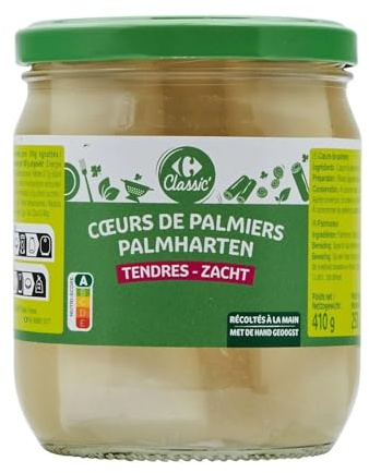 CARREFOUR CLASSIC' - Cœurs de Palmiers Tenders - le bocal de 250g net égoutté - 410g - Le Lot De 3