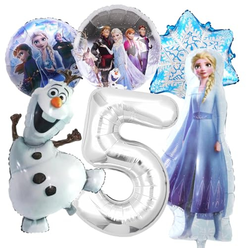 MODEQQ 6 Stück Frozn Geburtstagsdeko 5 Jahre Mädchen, Els Luftballons Deko, Folienballon Set, Geburtstag Party Deko Ballons Set für Kinder (5)