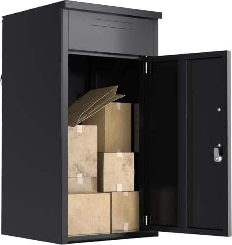 YODOLLA Boite aux Lettres Colis avec Verrouillable à Clés|97x43x41CM,Noir | Boîte à Colis exterieur|Boîte Aux Colis avec Fente à Courrier&Couvercle Rabattable Résistant Aux Intempéries pour Jardin
