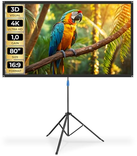 tectake® Écran de Projection portable avec trepied, 177x100 cm, Ecran videoprojecteur format 16:9, Toile videoprojecteur 4K, HD, Full HD, Ultra HD Ecran de Projection Toile projecteur Écran projecteur
