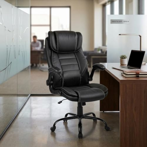 Zstar Fauteuil de Bureau Grand capacité 180kg/400lbs - Ergonomique, Dossier Haut, Assise Large doublement rembourrée, Support Lombaire, accoudoirs relevables, Cuir PU Confortable - idéal pour Bureau