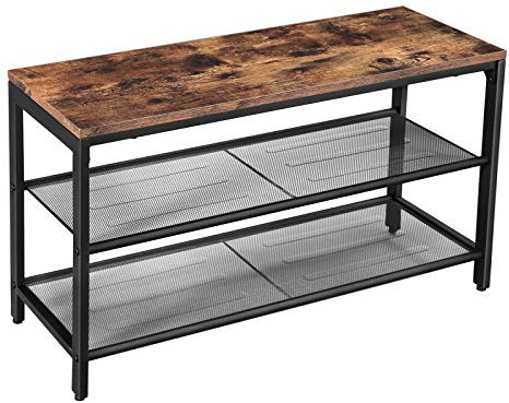 VASAGLE Schuhbank, Sitzbank mit Gitterablage, Schuhregal, 80 x 30 x 44,5 cm, Flur, Schlafzimmer, Metall, platzsparend, Industrie-Design, Kunstleder, vintagebraun-schwarz LBS74X