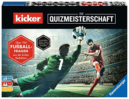 Ravensburger 26288 – kicker – frågemästerskapet, spel för fotbollsfans, frågespel i kicker-design från 10 år för barn och vuxna, fotboll hemma för 2–6 spelare