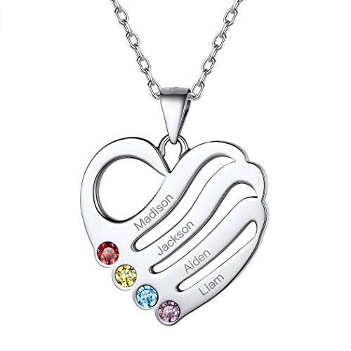 Suplight personalisiert Familienkette 925 Silber/Edelstahl Geburtssteinkette Namenskette Herz/Baum des Lebens Anhänger Halskette mit Gravur Partnerschaft Freundschaft Schmuck mit Geschenkbox