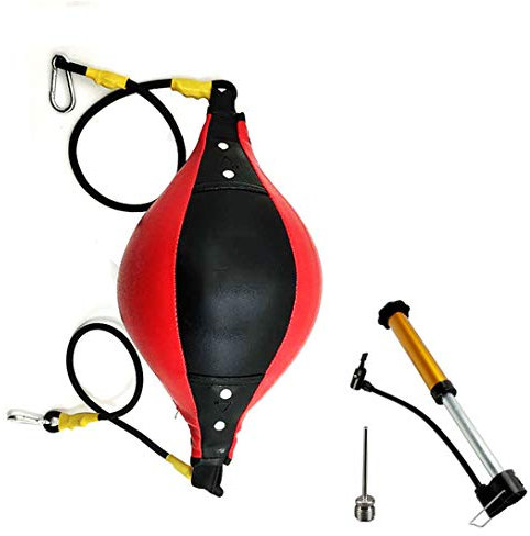 SYMX Doppelendball, Boxball, Hängende Boxing, hängender Speedball mit doppeltem Ende, Boxball, Pumpe und Haken für das Reflex- und Boxtraining Fitnessstudio MMA Training Boxen Punchingbälle,Rot