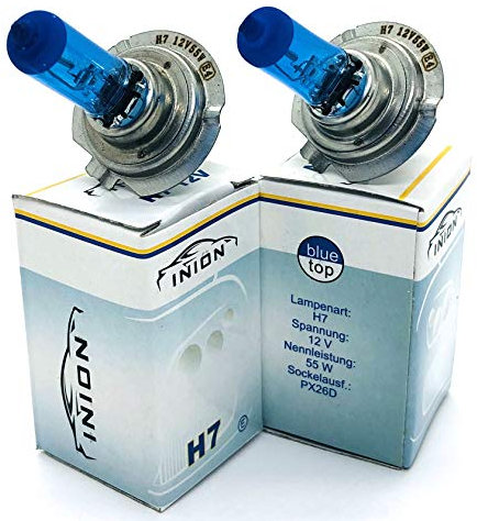 INION 2x Stück H7 55Watt PX26d 12V Halogen Lampen BlueVision Optik Faltschachtel (H7)