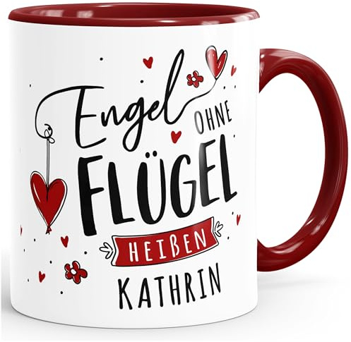 SpecialMe® Tasse mit Name und Spruch Engel ohne Flügel heißen Wunschname personalisierter Kaffee-Becher persönliche Geschenke Inner-bordeaux Keramik-Tasse