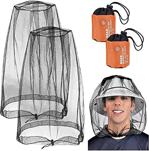 2 Pieces Mosquito Head Net, Nylon Face Net Mesh,Mesh Bug Net for Outdoor Hiking Camping Climbing Fishing and Walking (Dark black)