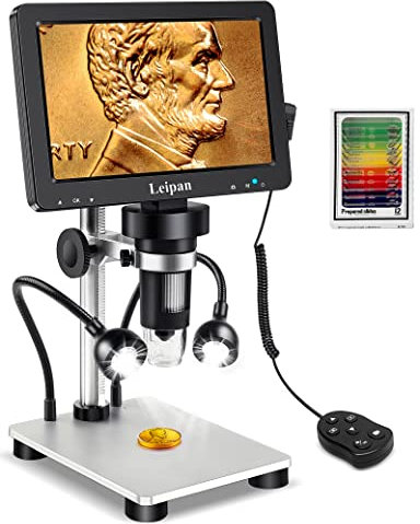 7 LCD Digital Microscope 1200X,Leipan 12MP Coin Microscope with Screen for Adults,1080P Coin Magnifier with 12pcs Slides,Wired Remote,2 Side Lights,Windows/Mac OS Compatible