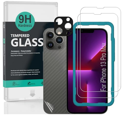 Ibywind Screen Protector (2 Pack) For iPhone 13 Pro Max,9H Hardness Tempered Glass,With 1Pc Metal Camera Lens Protector,1Pc Back Protector,Easy to Install