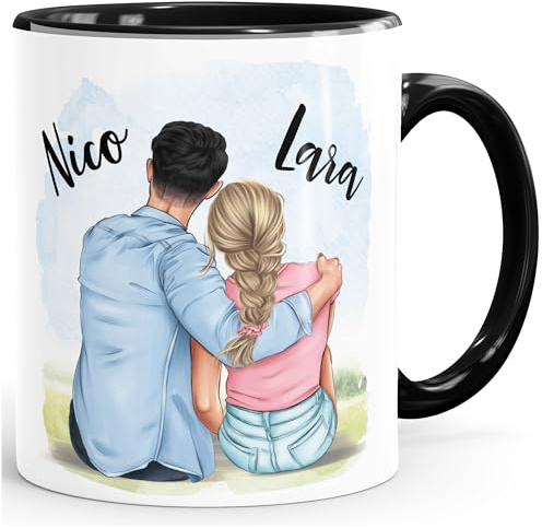 SpecialMe® personalisierte Partner Tasse mit Namen Geschenk Liebe Jahrestag Valentinstag Freund Freundin Mann Frau Weiss-innen-schwarz Keramik-Tasse