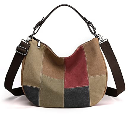 PORRASSO Bolsos de Mujer Retro Bolsos de Hombro Bolso Bandolera de Lona Señoras Hobo Tote para Trabajo Viaje Uso Diario Marrón