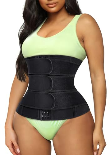 TrainingGirl Women Waist Trainer Cincher Corset Tummy Control Workout Sweat Band Slimmer Belly Belt Weight Loss Sports Girdle (3 Belt Black, Large)