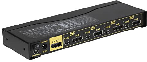 kenable 4 Port DisplayPort KVM Switch 4K 60Hz USB Hub Audio MIC Remote Control Cables Included Metal Black