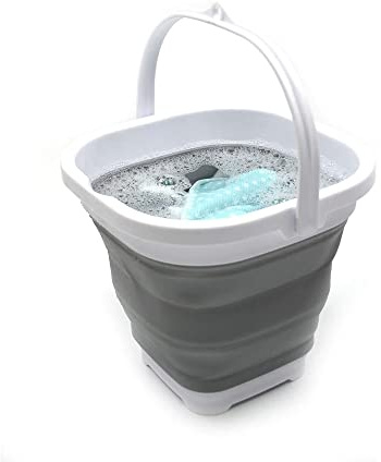 plastific Collapsible Washing Basket – Silicon Water Sink Basin Bowl, Comfortable Rim Handle – Space Saving Solution for Home Bedroom Kitchen Camping Caravans (White & Grey - 5L Rectangular Bucket)