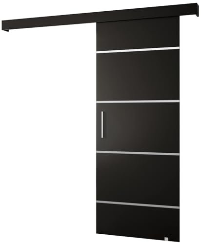 MEBLE KRYSPOL Salwador 4 Schiebetürsystem mit Schienenabdeckung - Zierstreifen - Wandschiebetüren für Innenräume - Loftartige Einbautüren - Solide Konstruktion - 90 x 204 cm - Schwarz
