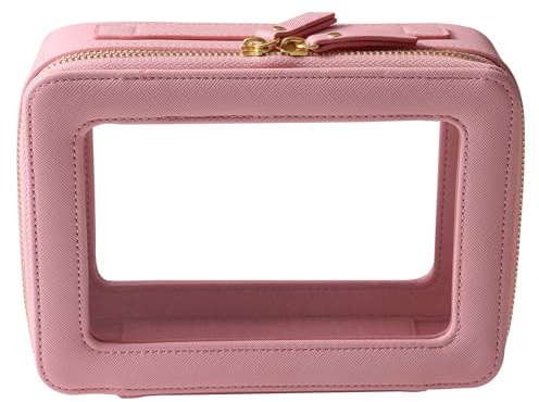 SANHECUN Toiletry bag waterproof cosmetic organizer with handle large opening for travelling (Pink)