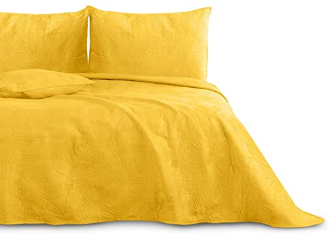AmeliaHome Tagesdecke 170x210 cm gestrickt Velvet Samt Palsha Gelb
