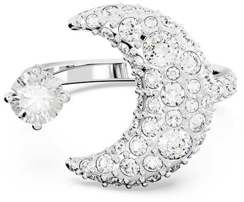 Swarovski Luna Kollektion Offener Ring, Mond, Weiß, Rhodiniert