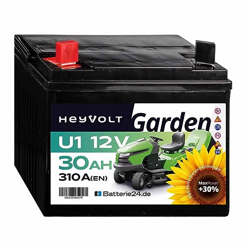 HeyVolt Garden Rasentraktorbatterie 30Ah 310A Aufsitzrasenmäher Akku Rasenmähertraktor Starterbatterie, 12V U1 SLA