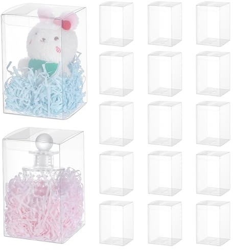 BENECREAT 15 Stück Rechteckige Transparente Geschenkboxen, Transparente Geschenkverpackung Aus PVC-Kunststoff Für Hochzeit, Geburtstagsfeier, Brautdusche, 9x9x14.1 cm