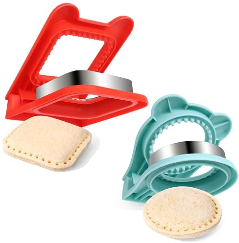 Vodolo Sandwich Maker,2PCS Sandwich Cutters for Kids Lunch,Crustless Breakfast Sandwich Cutter and Sealer Set Great for Children Boys Girls Lunchbox and Bento Box,Circle Square