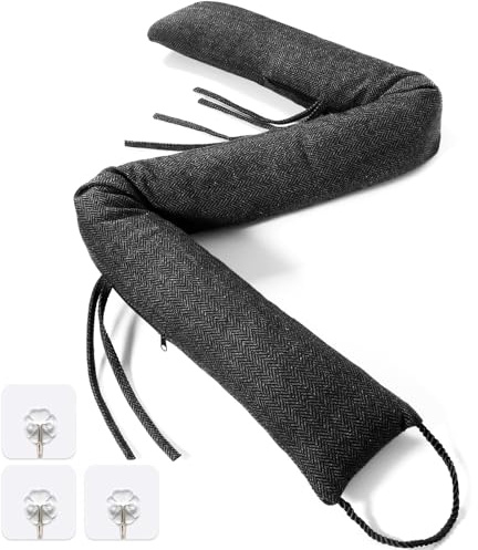 POWZOO Zugluftstopper 120cm,1.1 kg Windstopper als Türvorleger-Haustür Rolle und Kälteschutz uftzugstopper,Waschbar,Energiesparend,Extra Schwer,Lang & Schwer,Für Türen und Fenster(Schwarz).