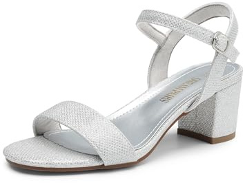 DREAM PAIRS Sandali Donna Tacco Blocco Eleganti,Argento Glitter,39