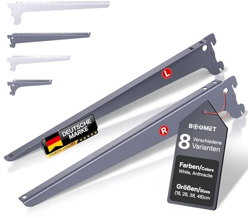 BOOMET Regalträger Set für Wandschienen · Länge: 28cm · Farbe: Anthrazit · Menge: 4 · Regalhalterung für Wandregal Metall · Regalsystem Regalwinkel Regalhalter