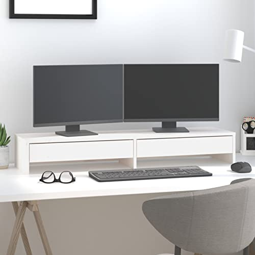 ShGaxin Monitorständer Weiß 100x27x15 cm Massivholz Kiefer, Monitor Erhöhung, Schreibtischaufsatz, Monitor Erhöhung Schreibtisch, Bildschirm Erhöhung, Schreibtisch Regalaufsatz - 813960