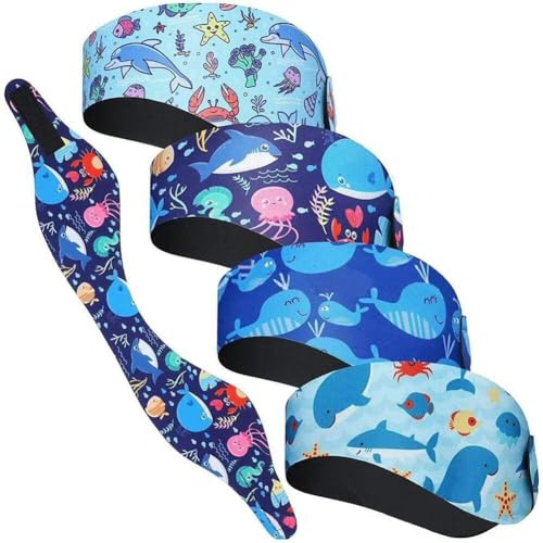 Muteitt 4 Pcs Kids Swimming Headbands Ear Bands Elastic Swim Hair Guard & Ear Guard Designed for 's Ears - Hold Earplugs in Waterproof Band
