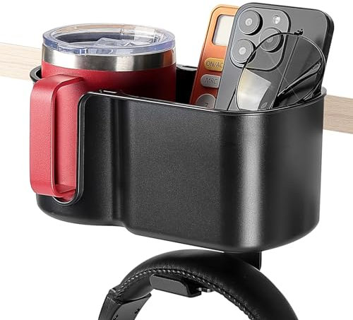 KEMIMOTO 3-in-1 Desk Cup Holder and Headphone Hanger, Fits 18-32 oz Cups