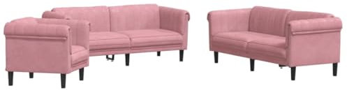 vidaXL Sofagarnitur 3-TLG., Sessel Couch Sofa für Wohnzimmer, Loungesofa Polstersofa mit Stützbeinen, Couchgarnitur Sitzmöbel, Modern, Rosa Samt