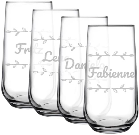 polar-effekt Longdrink Trinkglas 470 ml 4er-Set mit Gravur - Gläser für Wasser, Saft und Cocktails - Geschenk zum Geburtstag - wiederverwendbares Wasserglas