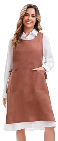 Nanxson Damen Bauwolle Schürze Kochschürze Casual Loose Lang Schürze | Weich Seitliche Schnürung Küchenschürze mit 2 Taschen für Kochen, Hauaarbeit, Garten, Baken, Malerei