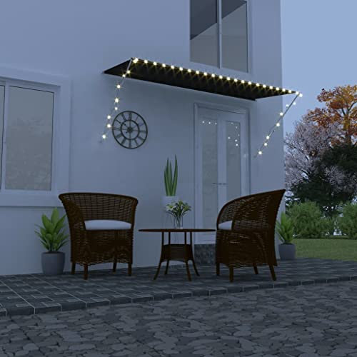 PURADAY Einziehbare Markise 300x150 cm Anthrazit 100% Polyester Terrasse Sonnendach Kann Abgenommen Leicht zu Reinigen Balkonmarkise Energiesparende Beleuchtung Schattenspender Garten