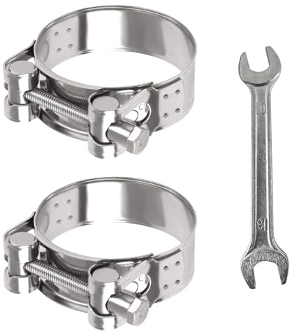 FINEASY 2 Piezas Abrazaderas Metalicas para Tubos con Llave, Inoxidable Abrazadera Clip Tubo Acero, Abrazadera de Gran Presión, Abrazadera de Tubo de Escape de Moto, Antioxidante y Duradera (56-59mm)