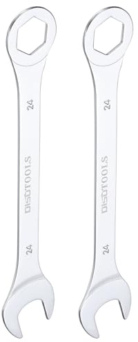 QUARKZMAN 2 Llaves Combinadas Delgadas Métricas de 24mm de 6 Puntos Terminadas en Caja con Un Ángulo de 15 Grados en Acero Cromado CR-V Plateado, Plata