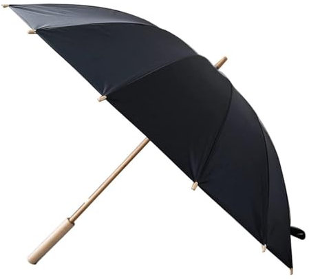 WIPPWER Stockschirme Regenschirm im chinesischen Stil, aus Holz, mit langem Griff, Winddicht, stark, großer Regenschirm, Golfschirm for Männer und Frauen, Herren, Damen(Black)