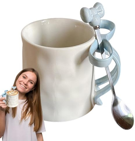 Henkelbecher - Tasse Mit Schleife Aus Band, Niedliche Kaffeetasse | Bequem beheizte Keramiktasse Mit Kaffeelöffel, Charmante Band-Tassen Zum Valentinstag