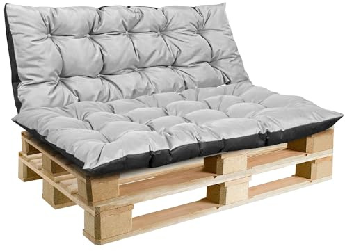 EDANTI Palettenkissen Set Palettenauflage 2X Gartenkissen Sitzkissen Polsterauflage Bankkissen Polsterauflage Gartensofakissen 120x40/80 Wasserdicht (Hellgrau)