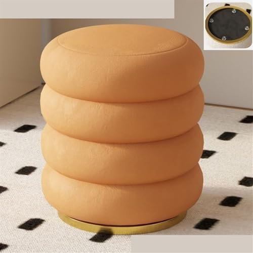 Runder Sherpa-Ottomane mit Stauraum, weicher Fußhocker, Sitz für Wohnzimmer und Schlafzimmer, Waschtischhocker, Pouf aus technischem Stoff, Orange