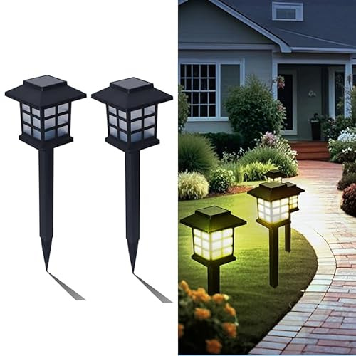 Anern Lampade solari da esterno, confezione da 2 lampade LED impermeabili per vialetti e giardini - Forniscono 6-12 ore di illuminazione per giardini, cortili, terrazze, vialetti (bianco caldo)