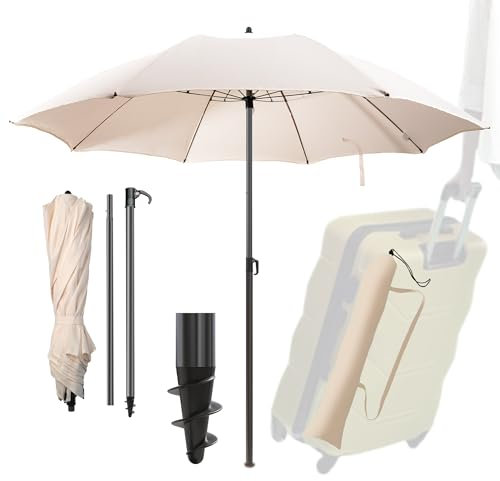 4smile Sonnenschirm Strand UPF 50+, Fb. Beige - Praktischer Reise Sonnenschirm für Koffer Ø 160 cm - Funktioneller Strandschirm klein faltbar, kompakter Strandschirm koffertauglich