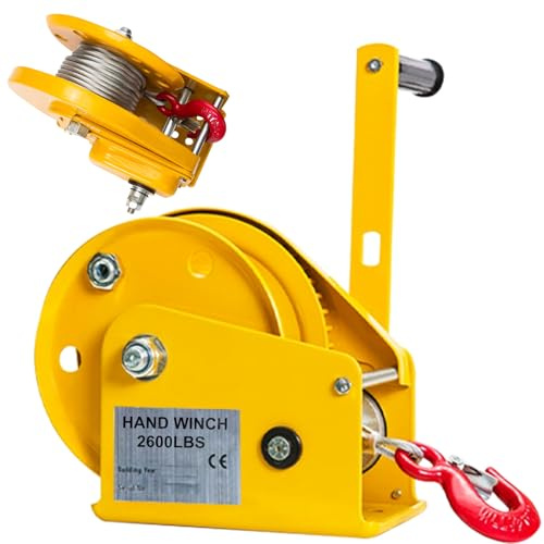 Handseilwinde Profi 1200lbs/2600lbs，2600lbs-20m | Handwinde mit Bremse Klein, Seilwinde Handwinde mit 10m/20m/30m Drahtseil, Forstseilwinde Bootswinde für Ziehen und Heben