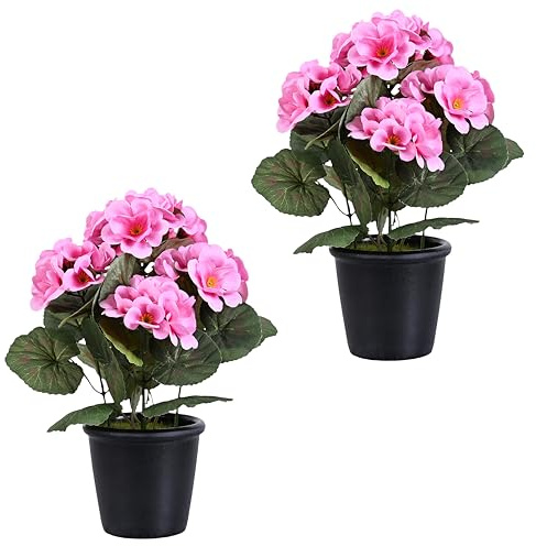 SEBOVIM 2 flores artificiales de seda de geranios para exteriores, resistentes a los rayos UV, plantas de flores sintéticas para tumbas, hogar, decoración de interiores y jardín (rosa púrpura)